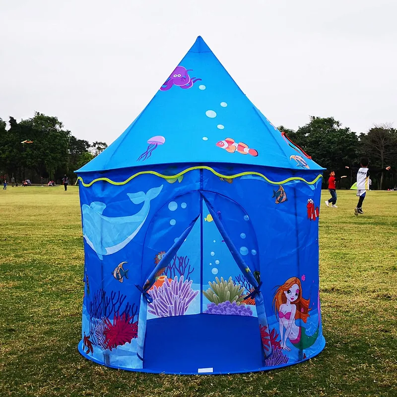 Homfu Play Tent for Kids Mermaid Castle Playhouse for Boys Girls Sea World Pattern Children Tent As Gift